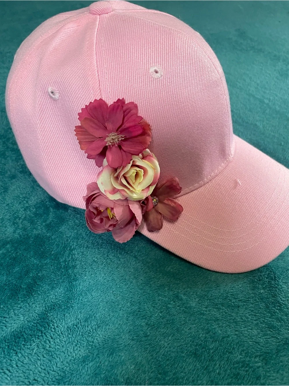 New Chic Pink Floral Flower Trim Embellished Adjustable Baseball Cap